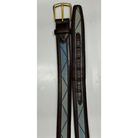 RARE Brioni Brown Leather Blue Quilted Denim Belt Solid Brass Buckle Sz 100 / 40 - Picture 5 of 12